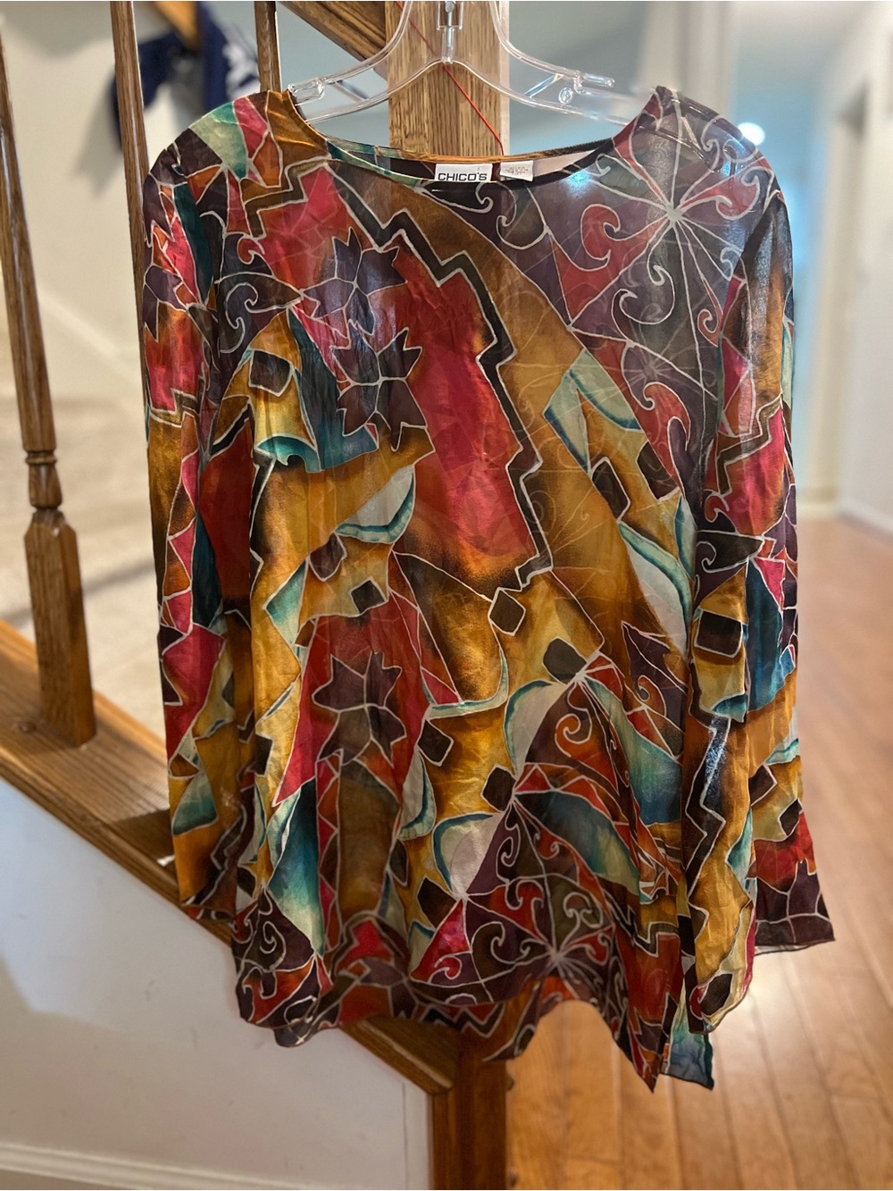 Chico's 100% Silk Vibrant Abstract Multi-Color Long Sleeve Top